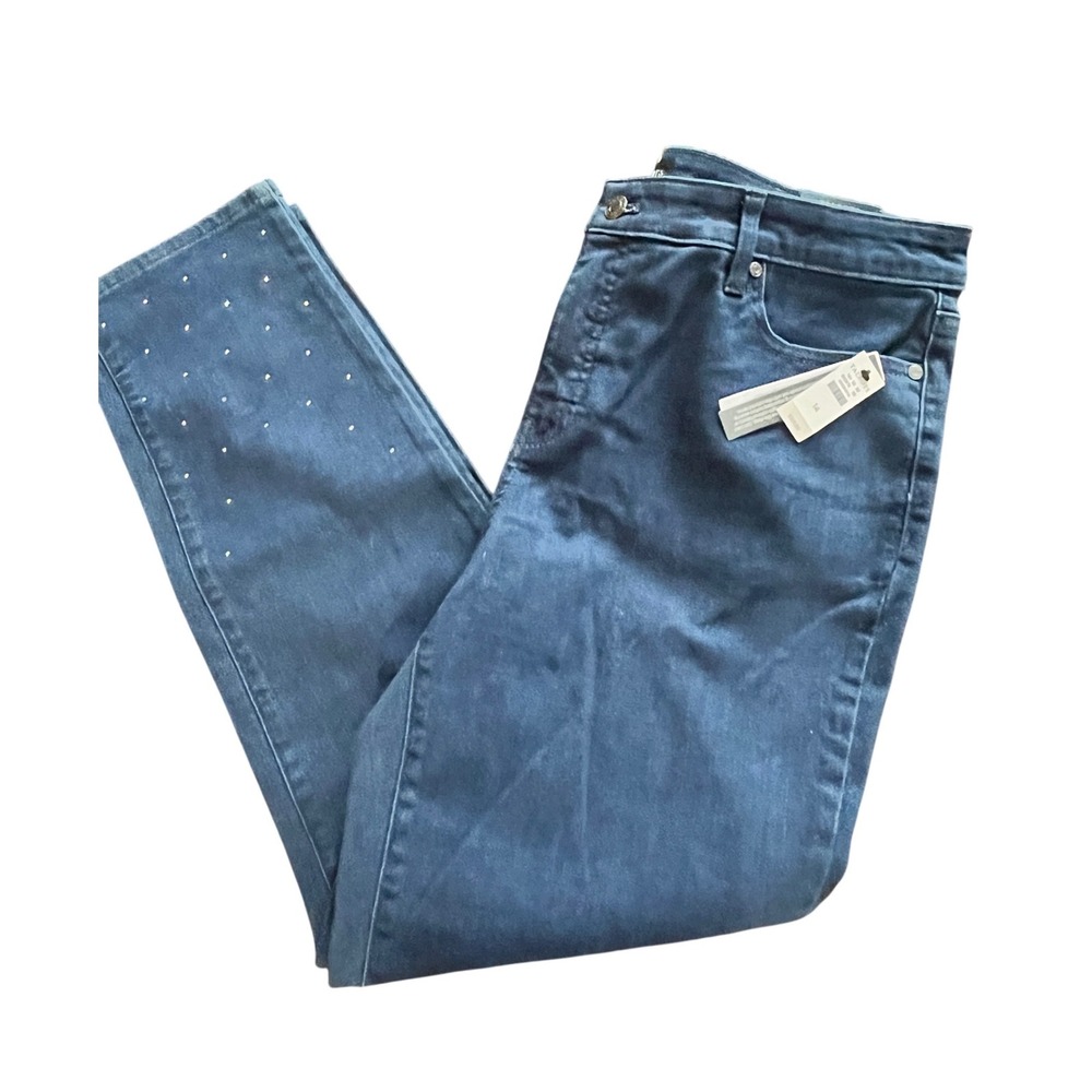NWT Talbots Slim Ankle Jeans Women 14 Dark Wash  Embellished High Rise